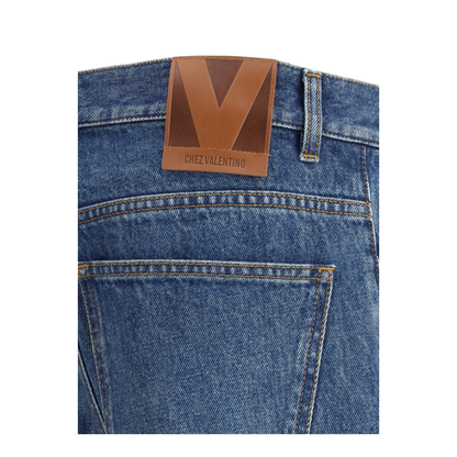 Blue Cotton Straight Leg Jeans
