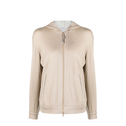 Two-Pocket Zip-Up Hoodie Beige