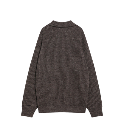 Brown Wool Sweater with Zip
