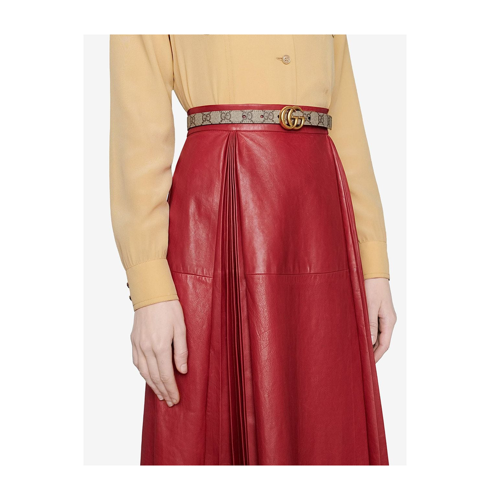 Marmont Reversible Thin Belt in Beige, Ebony & Black