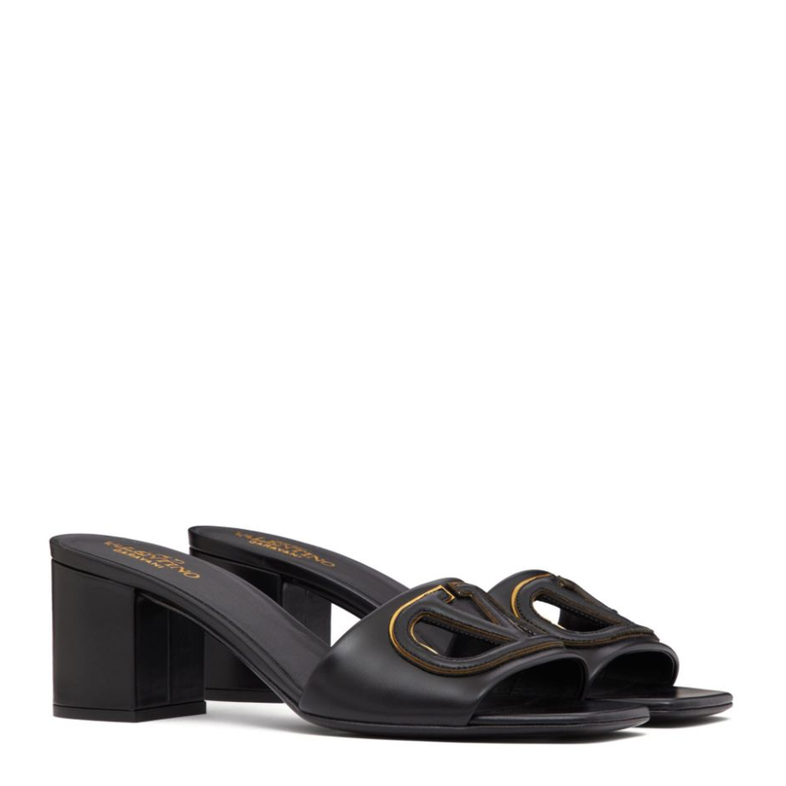 VLogo Cut-Out Leather Mules