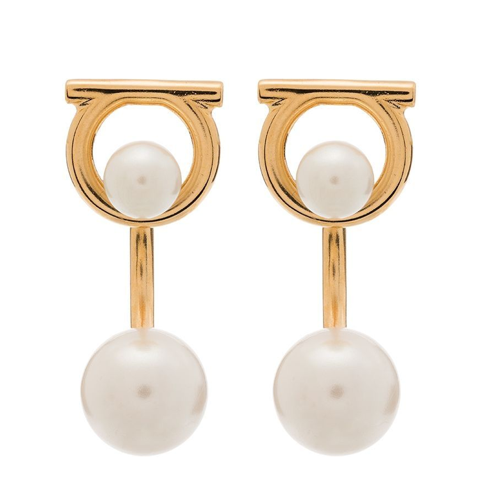 Gancini Earrings With Pearls In Silver