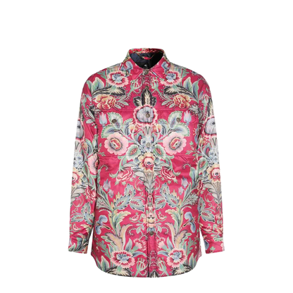 Floral Print Shirt Coat Red