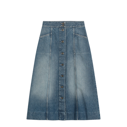 Washed Denim Midi Skirt