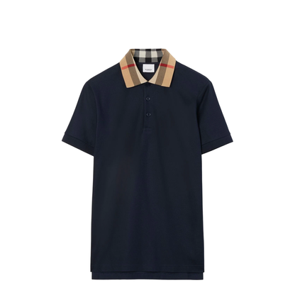 Checked-Collar Cotton Polo Shirt - Blue