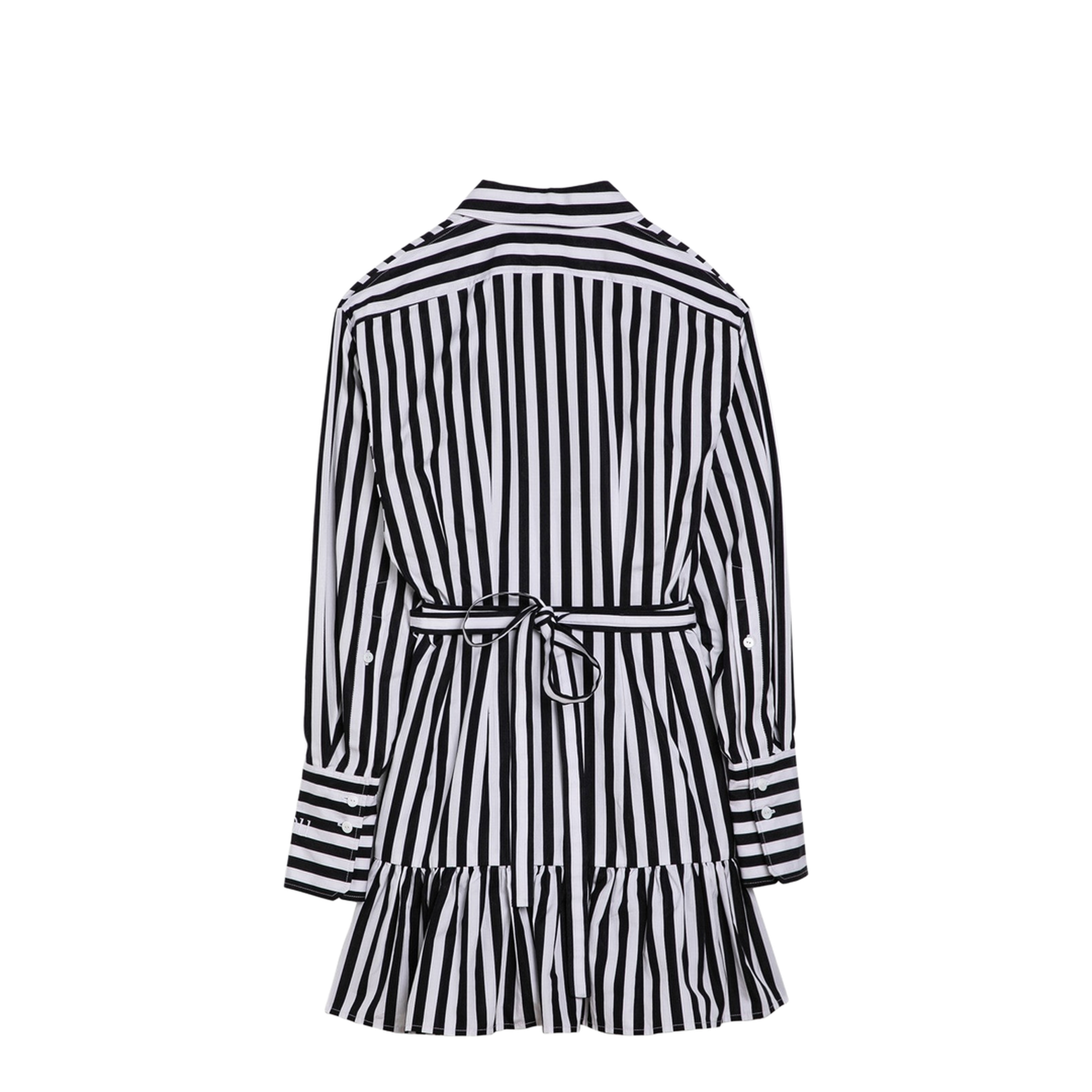 Black/White Striped Cotton Mini Chemisier Dress