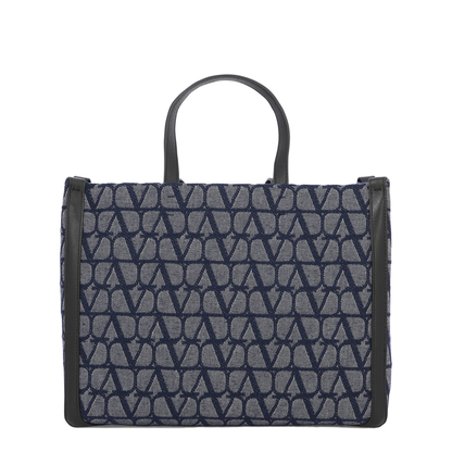 Steel Blue Tote Bag with Toile Iconographe Motif