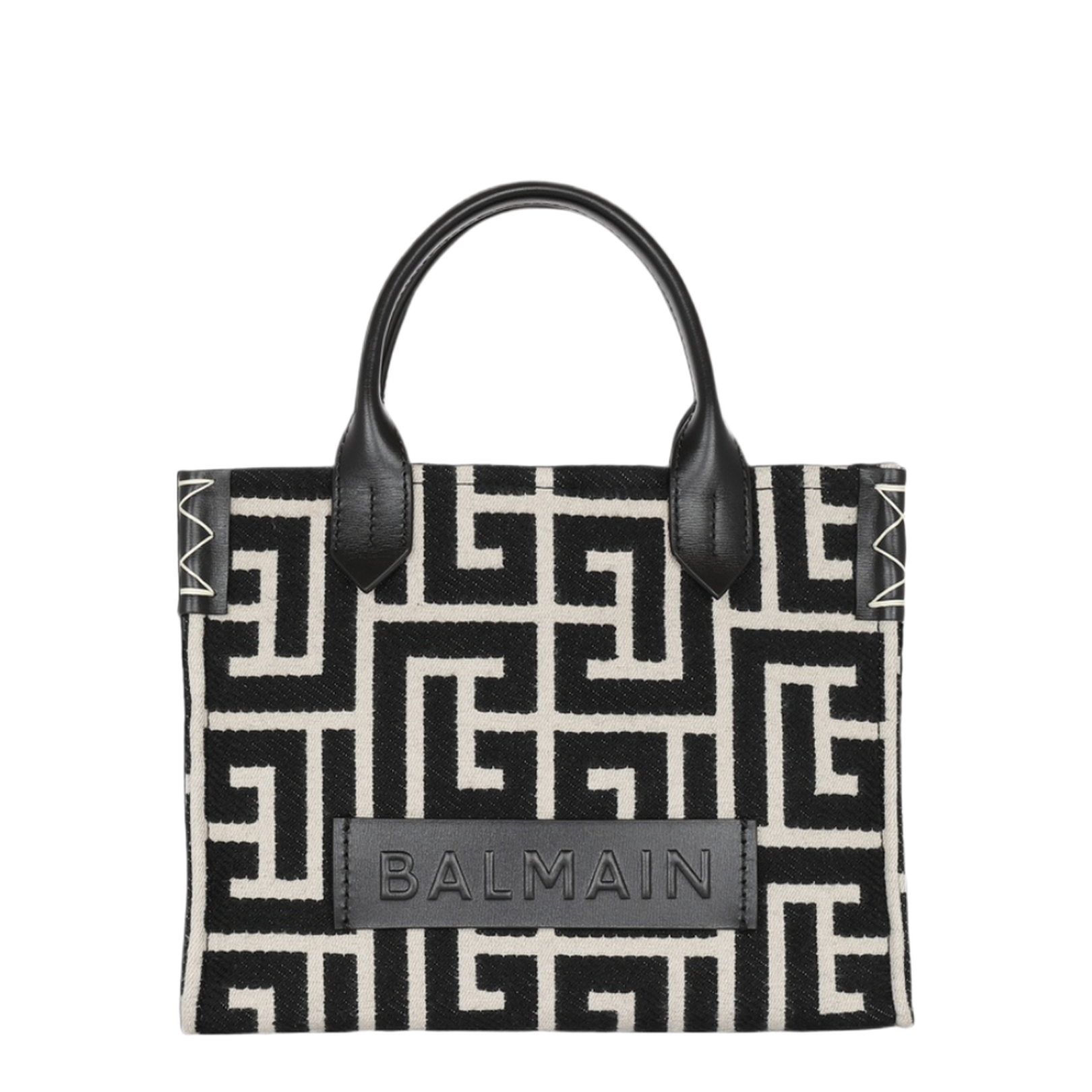 B-Army Black and White Tote Bag with Logo Patch and Monogram