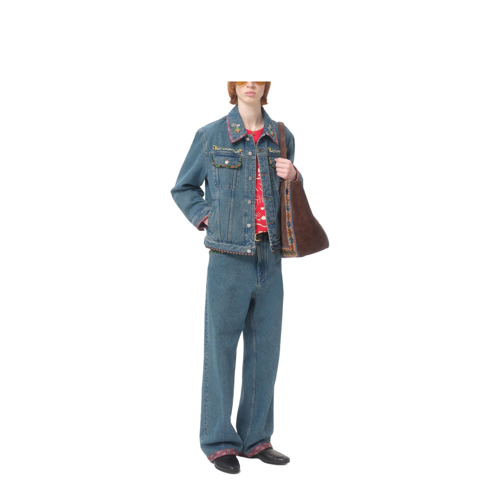 Denim Jacket With Beaded Embroidery And Printed Edges