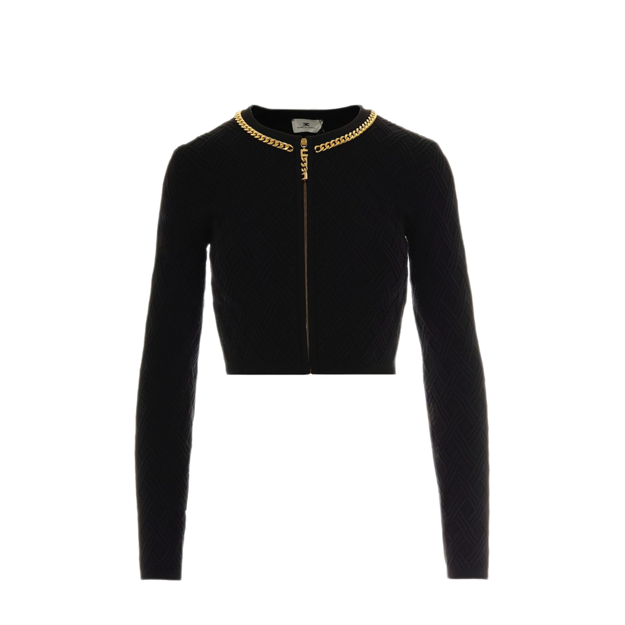 MAYFEYR - Elisabetta Franchi - Black Diamond Pattern Zip Front Sweater - MK29B56E2110