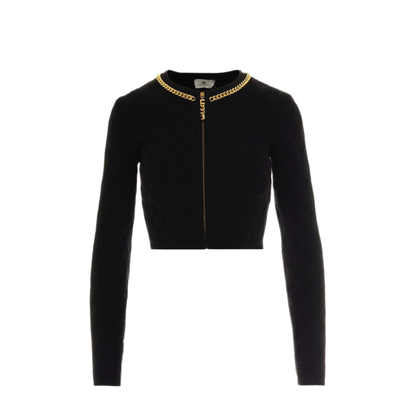 MAYFEYR - Elisabetta Franchi - Black Diamond Pattern Zip Front Sweater - MK29B56E2110