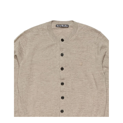 Beige Round Neck Button Fastening Long Sleeves Ribbed Cuffs