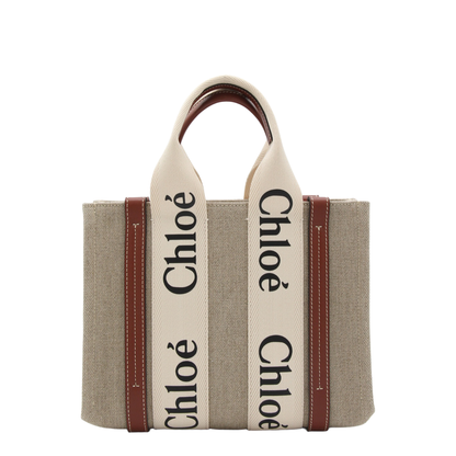 Woody Small Linen Canvas Tote - Marrón
