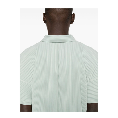 Light Green Short Sleeves Button Fastening Collared Top