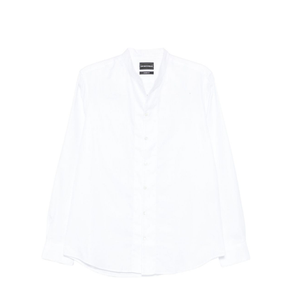 White Mandarin Collar Long Sleeve Button Fastening Shirt