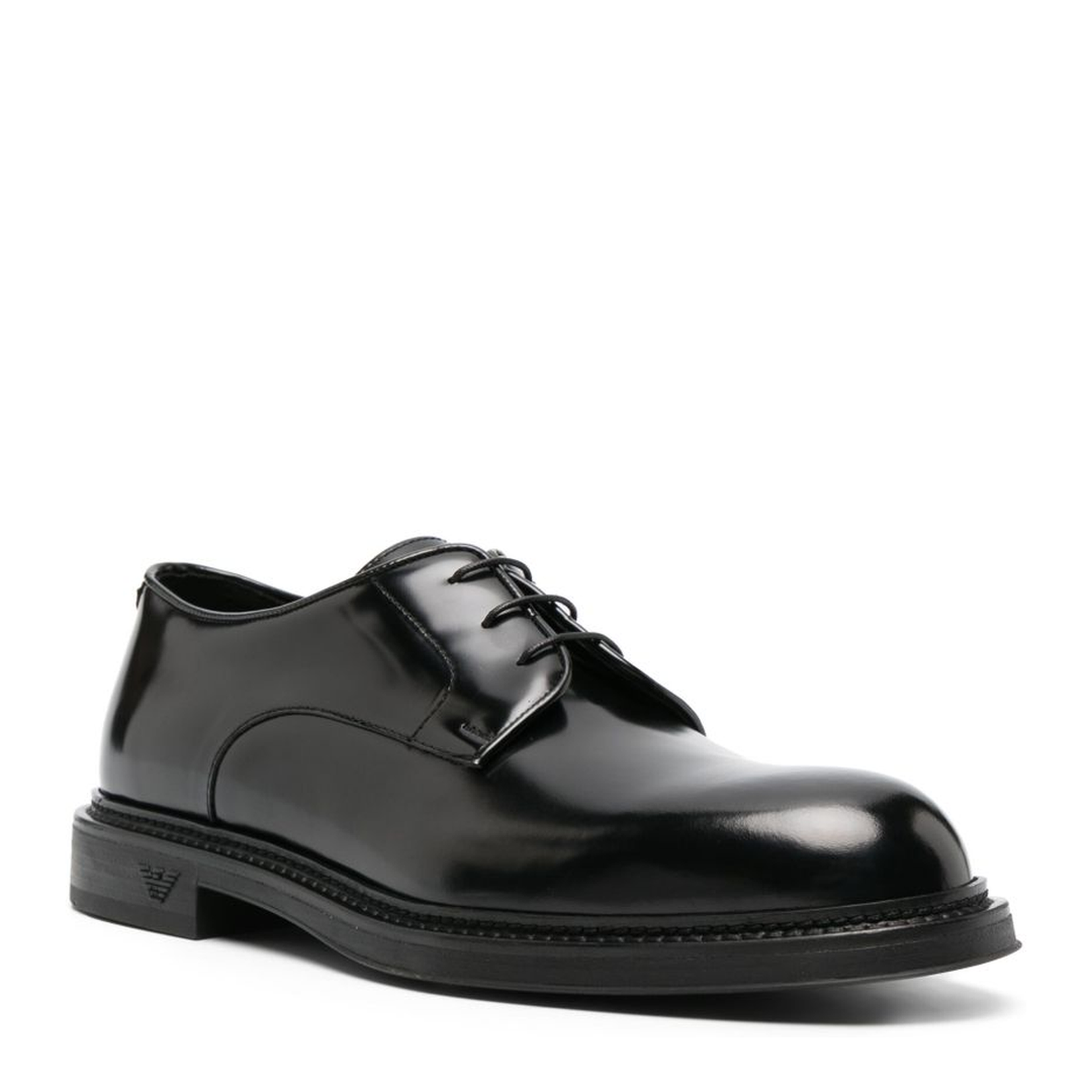 Black Calf Leather Patent Finish Panelled Design Lace-Up Shoes