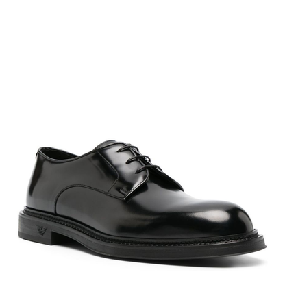 Black Calf Leather Patent Finish Panelled Design Lace-Up Shoes