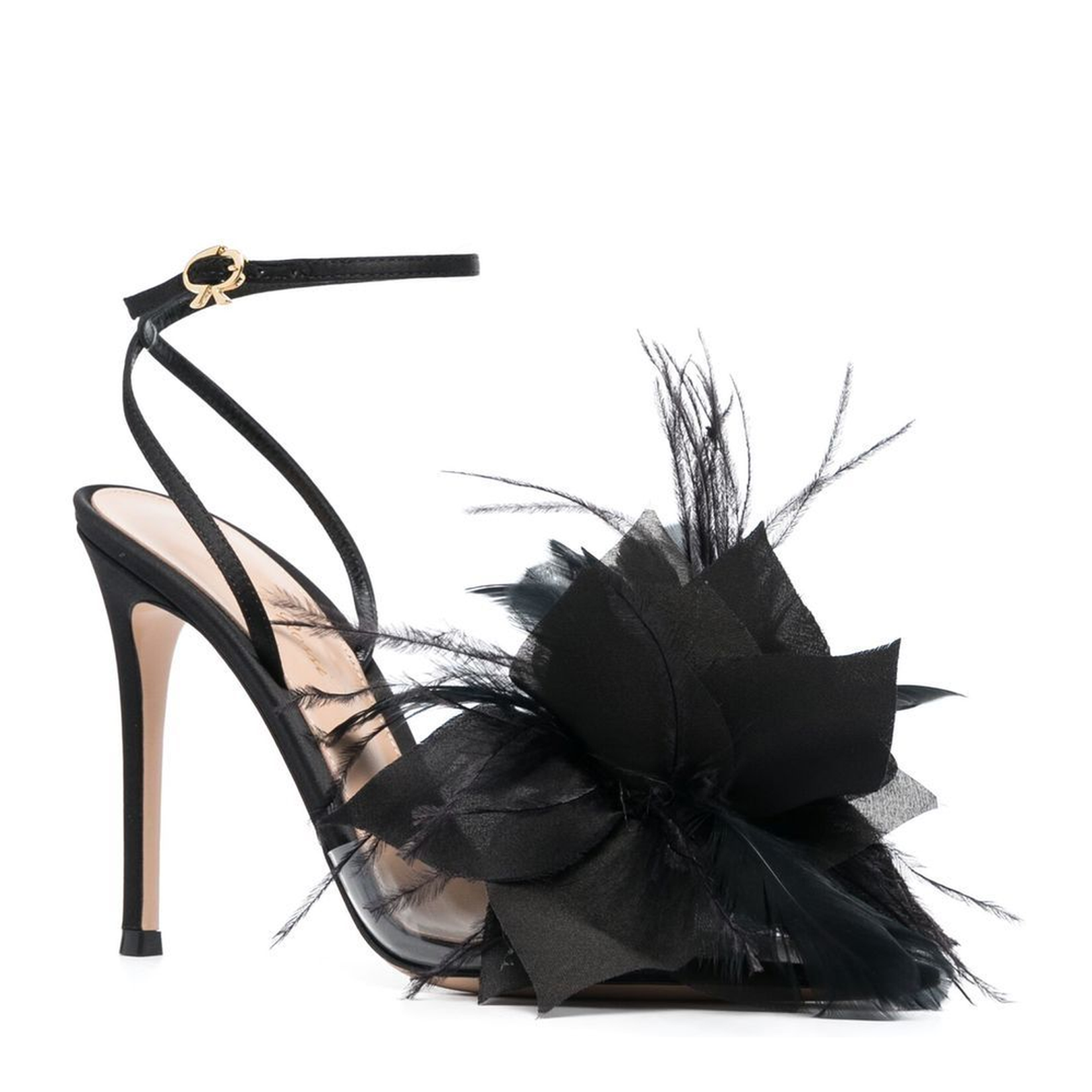 Feather-Embellished High Heel Sandals