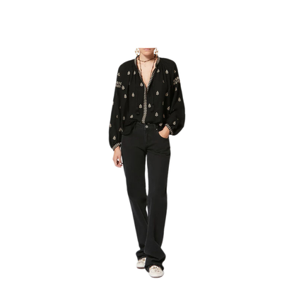 MAYFEYR - Isabel Marant - Rodis Embroidered Tussar Silk Blouse - HT0826FAD1J12I01BK