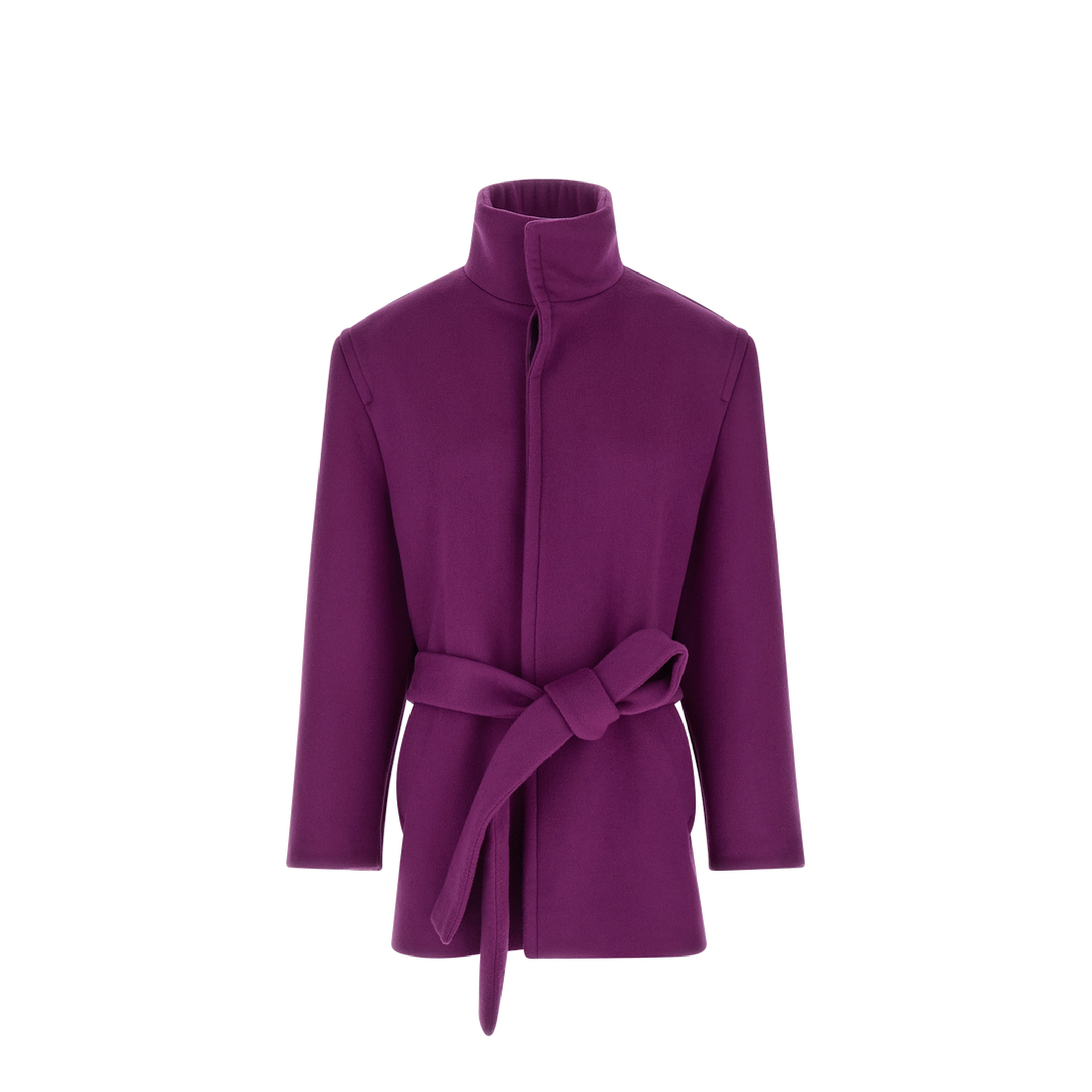 Boxy Belted Coat in Wool in Purple