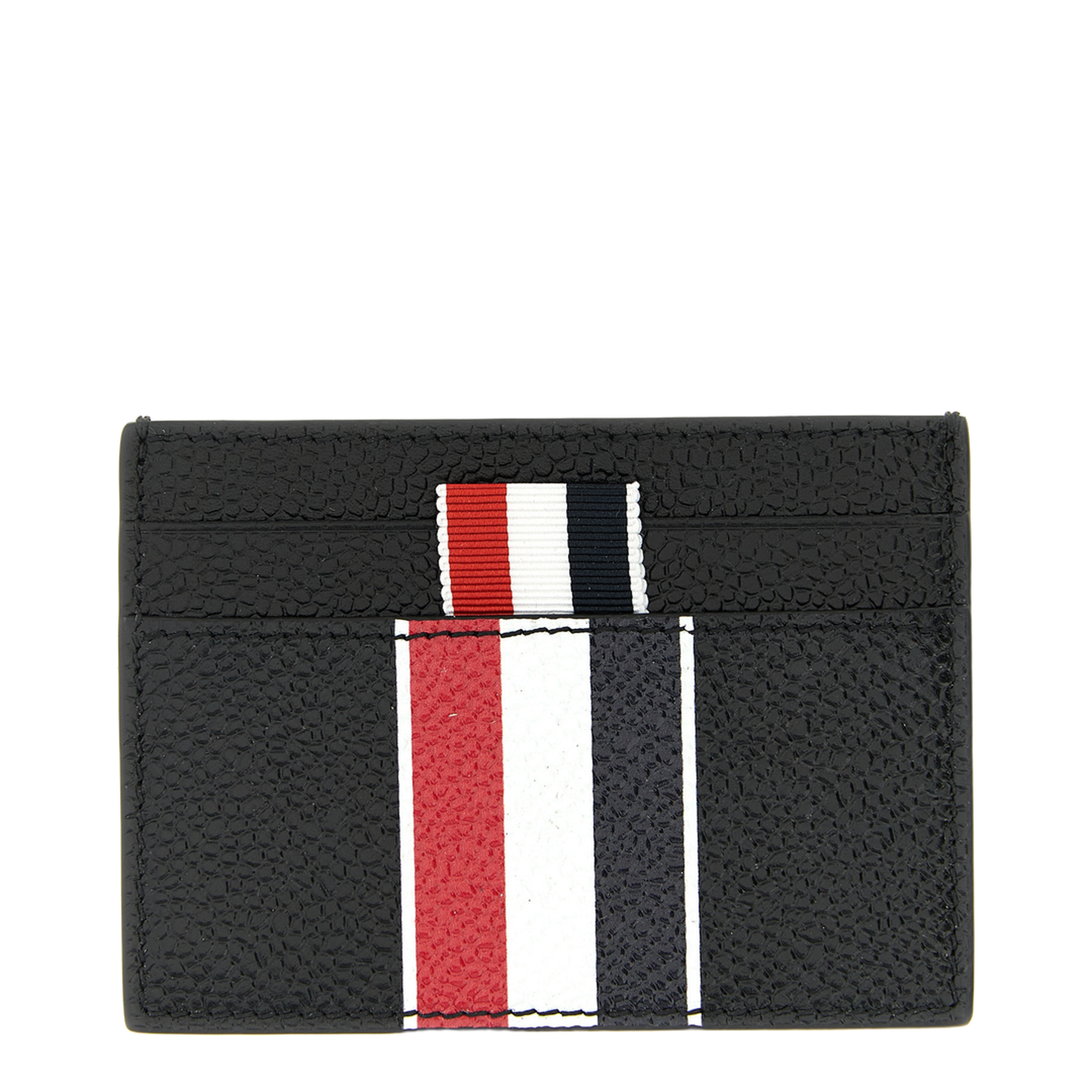 MAYFEYR - Thom Browne - Double Sided Card Holder With Rwb Stripe In Pebble Grain Leather - UAW090A00198001
