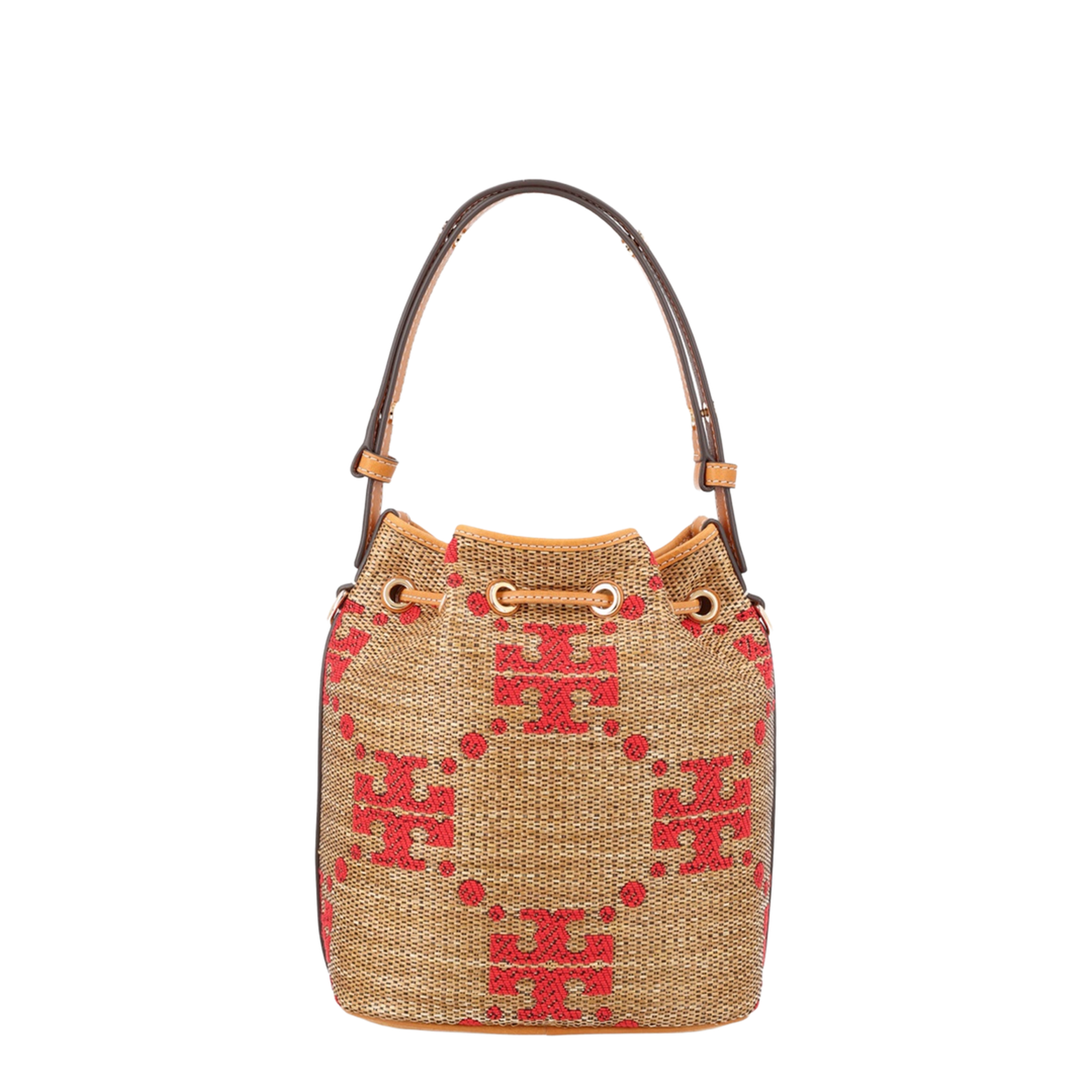 T Monogram Raffia Bucket Bag - Natural