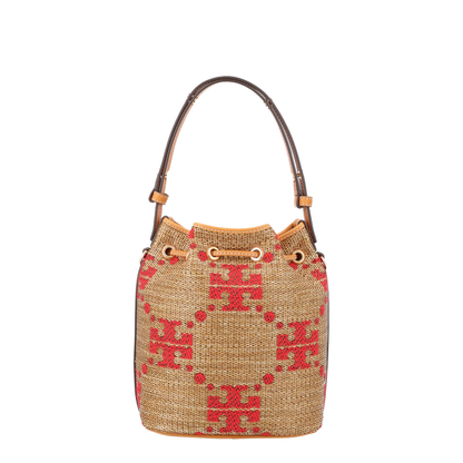 T Monogram Raffia Bucket Bag - Natural