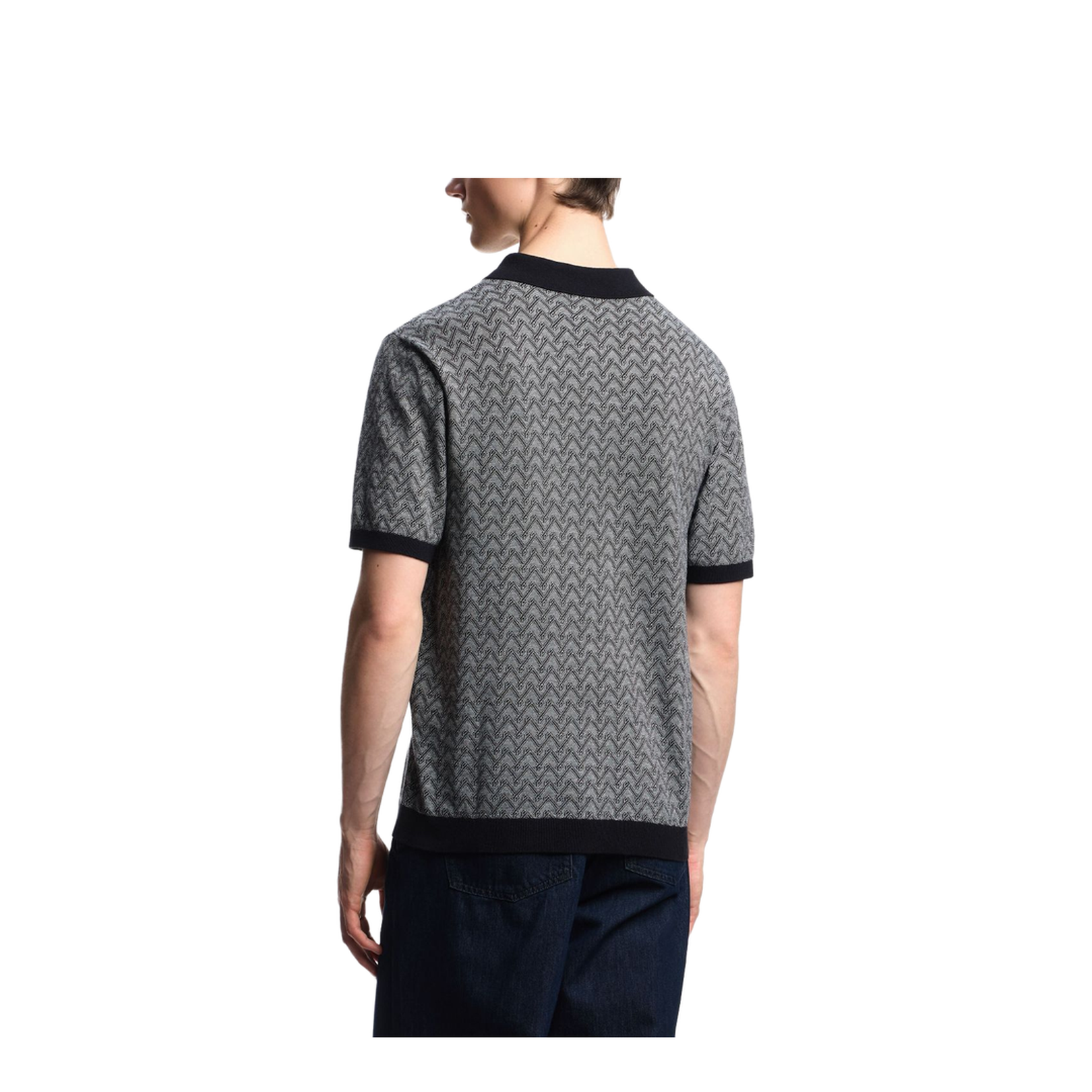 Polo-Collar Jumper in Chevron-Motif Jacquard