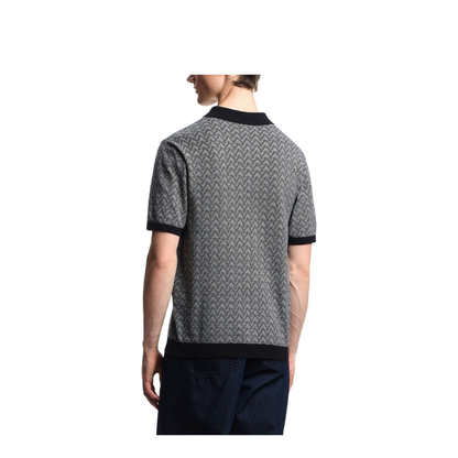 Polo-Collar Jumper in Chevron-Motif Jacquard