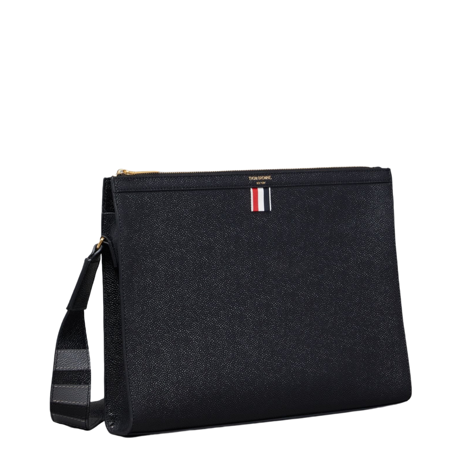 Zipper Closure Bag with Gold Foil Logo and Tri-Color Striped Lining