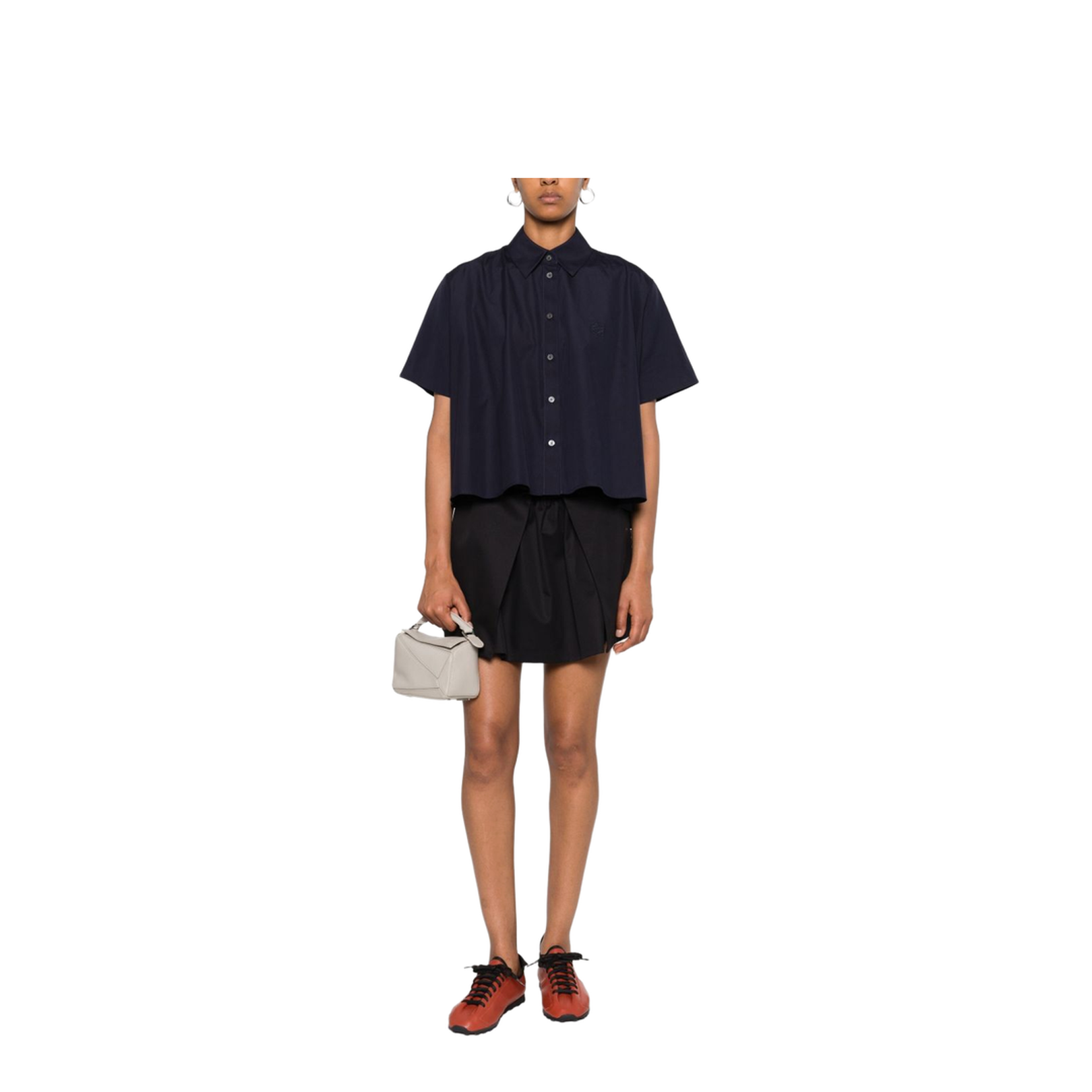 Short Sleeve Trapeze Shirt in Cotton Blue