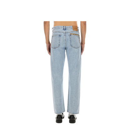 Washed Denim Pant with Insert in Light Blue