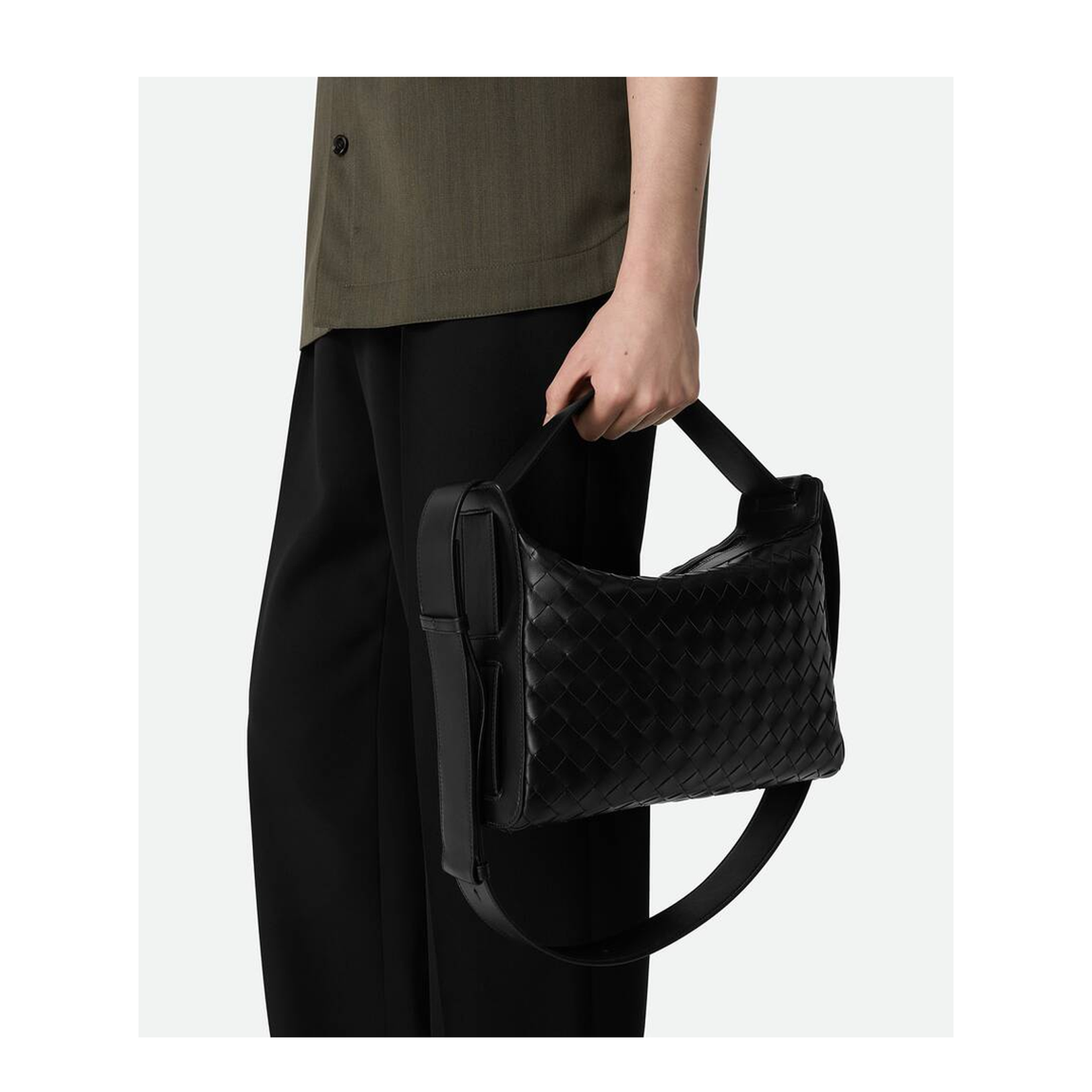 Zipper Closure Handbag with Foldable Top Handle and Woven Finish