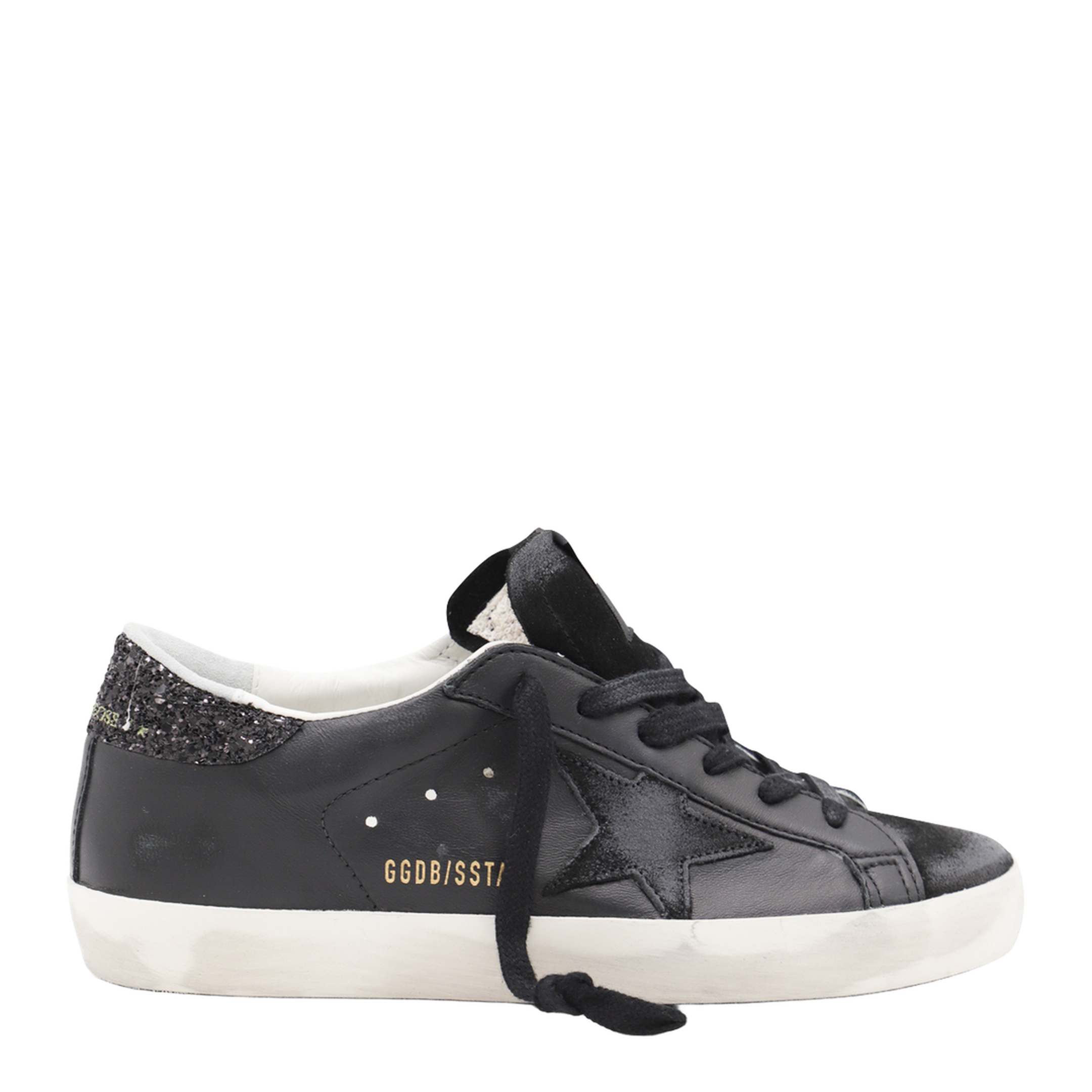 Super-Star in Black Nappa with Black Star and Glitter Heel Tab