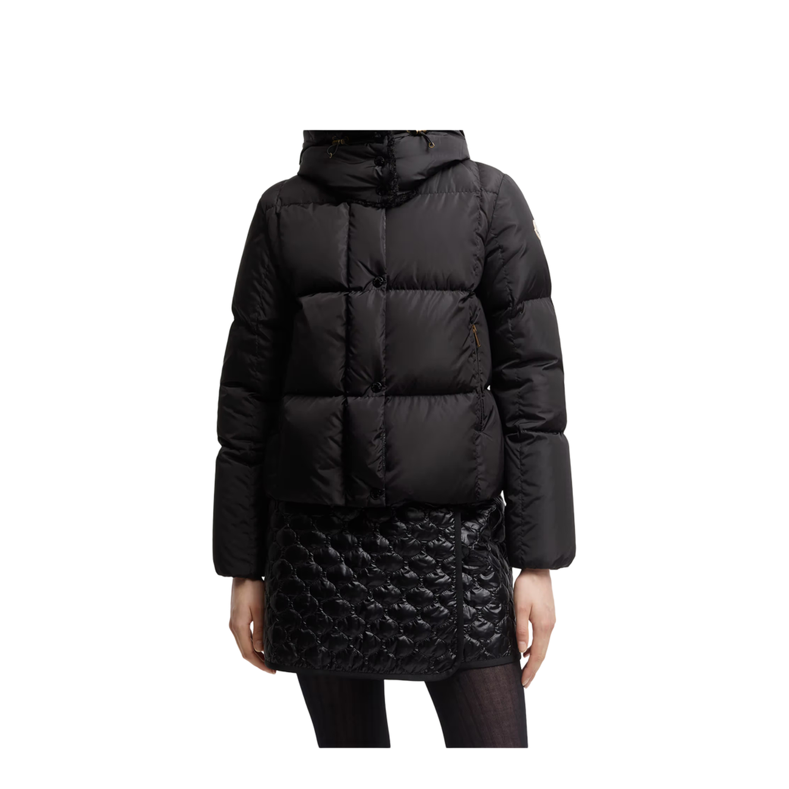 Black Castelnou Square-Quilted Hooded Short Down Jacket