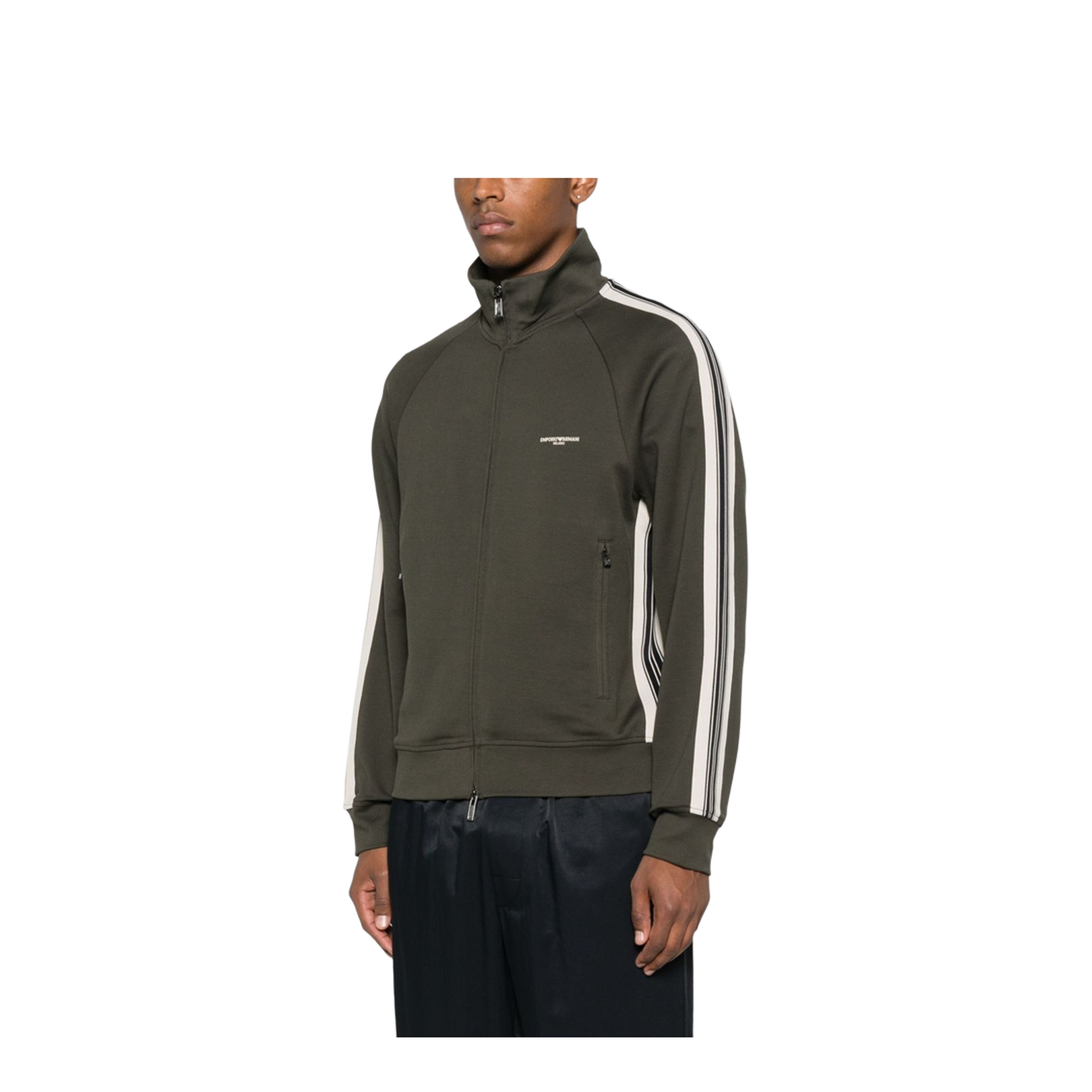 Full-Zip Sweatshirt in Jersey with Contrasting Bands
