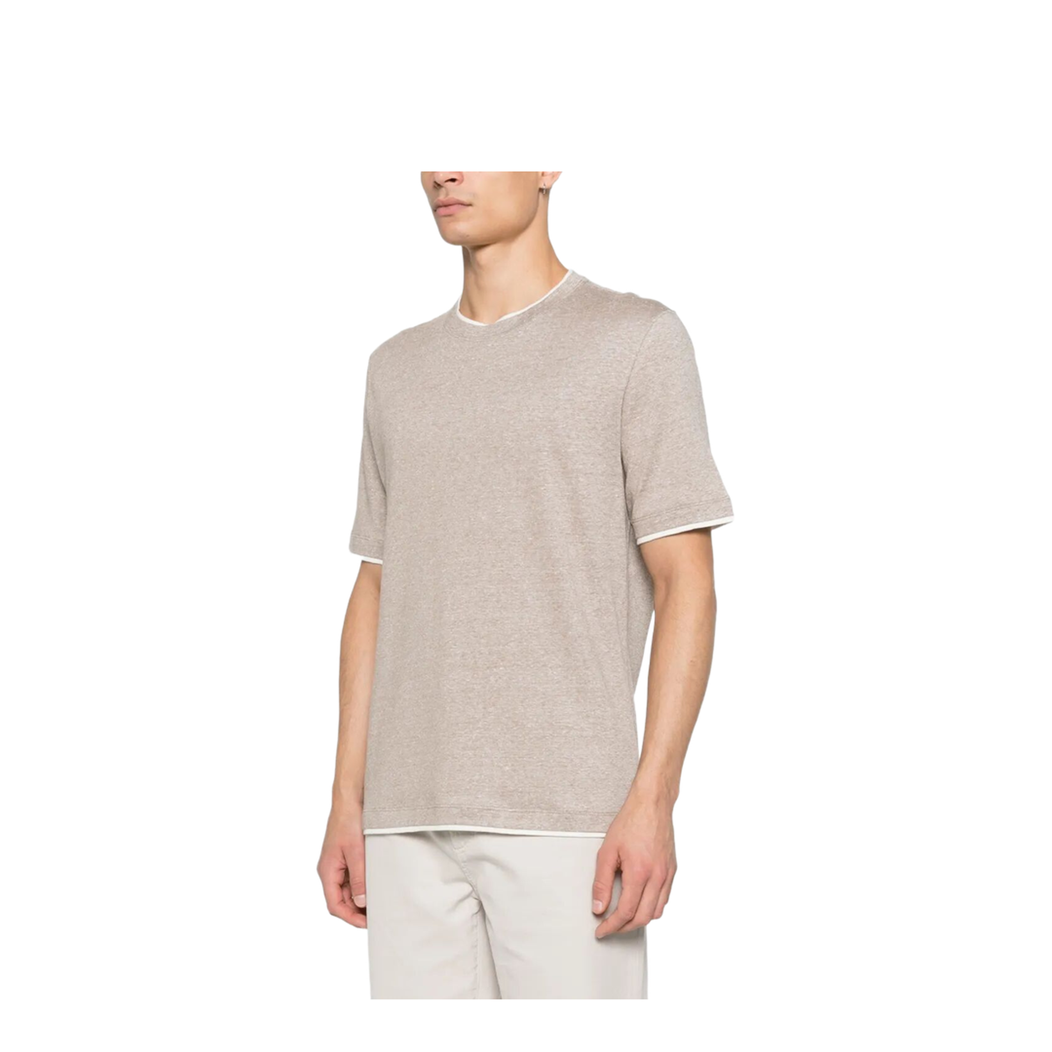Linen Blend Contrast Hem T-Shirt