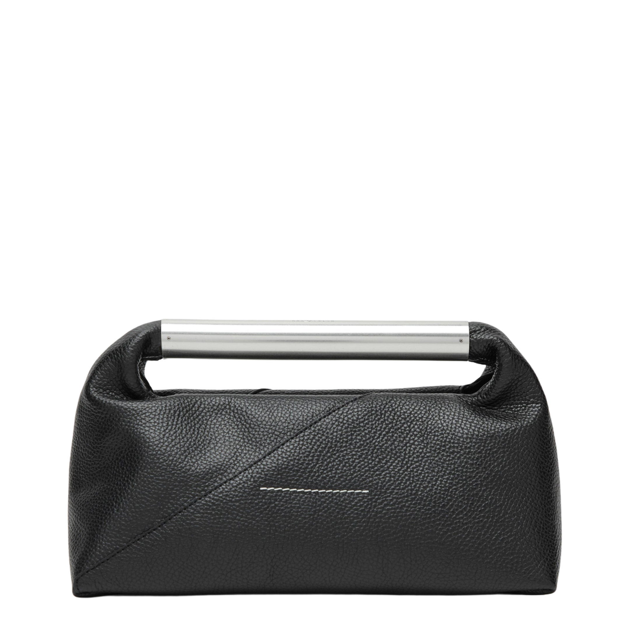 Japanese Jewel Handle Handbag In Grained Calf Leather, Black