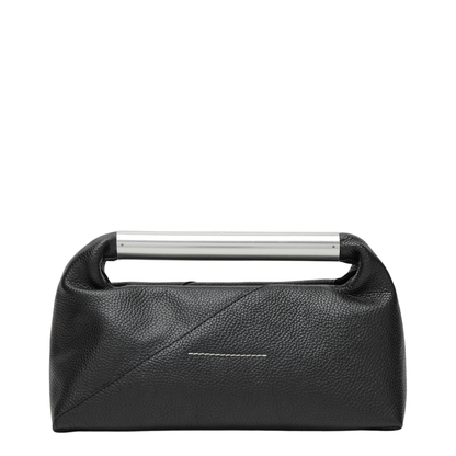 Japanese Jewel Handle Handbag In Grained Calf Leather, Black