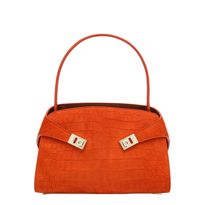 Orange Hug Soft M Top-Handle Bag with Crocodile Effect