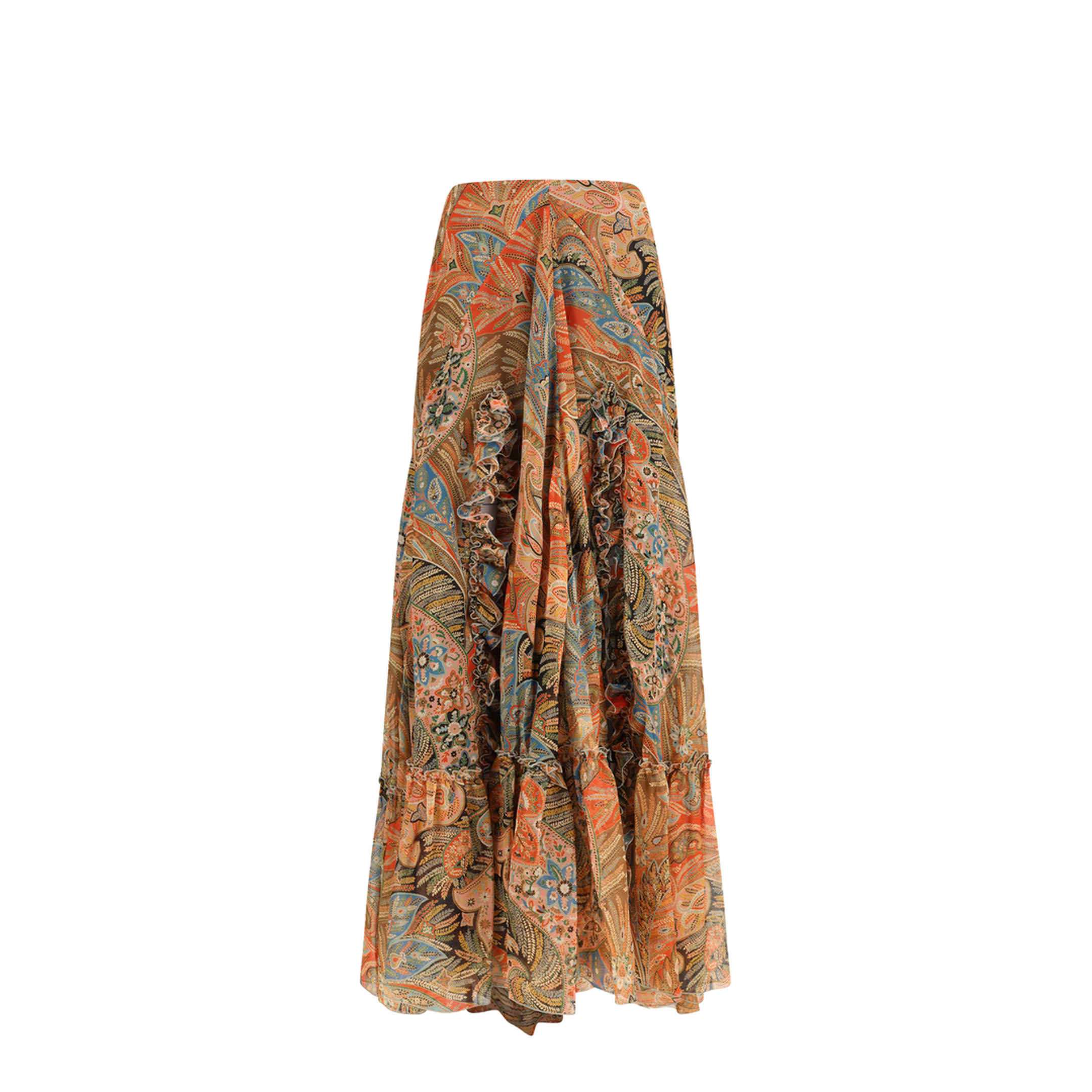 MAYFEYR - Etro - Silk Long Skirt With Flounce And Paisley Motif - WRFA020499SA1R9