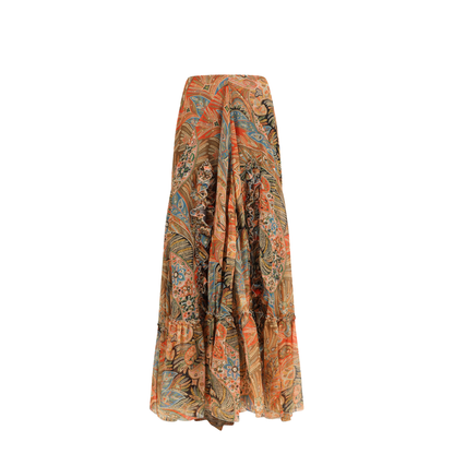 MAYFEYR - Etro - Silk Long Skirt With Flounce And Paisley Motif - WRFA020499SA1R9