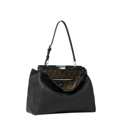 My Peekaboo Large Cuoio Romano FF Split Leather Shoulder Bags - Black