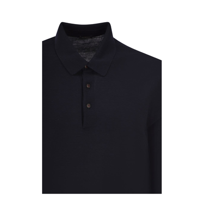 Long-sleeved wool polo shirt