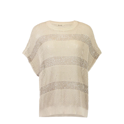 Striped Cotton Knitted Sweater - Beige