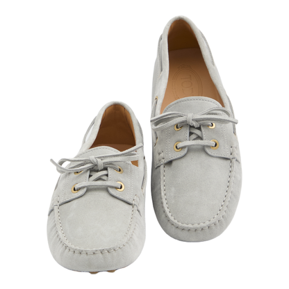 Light Blue Loafers With Almond Toe And Laces