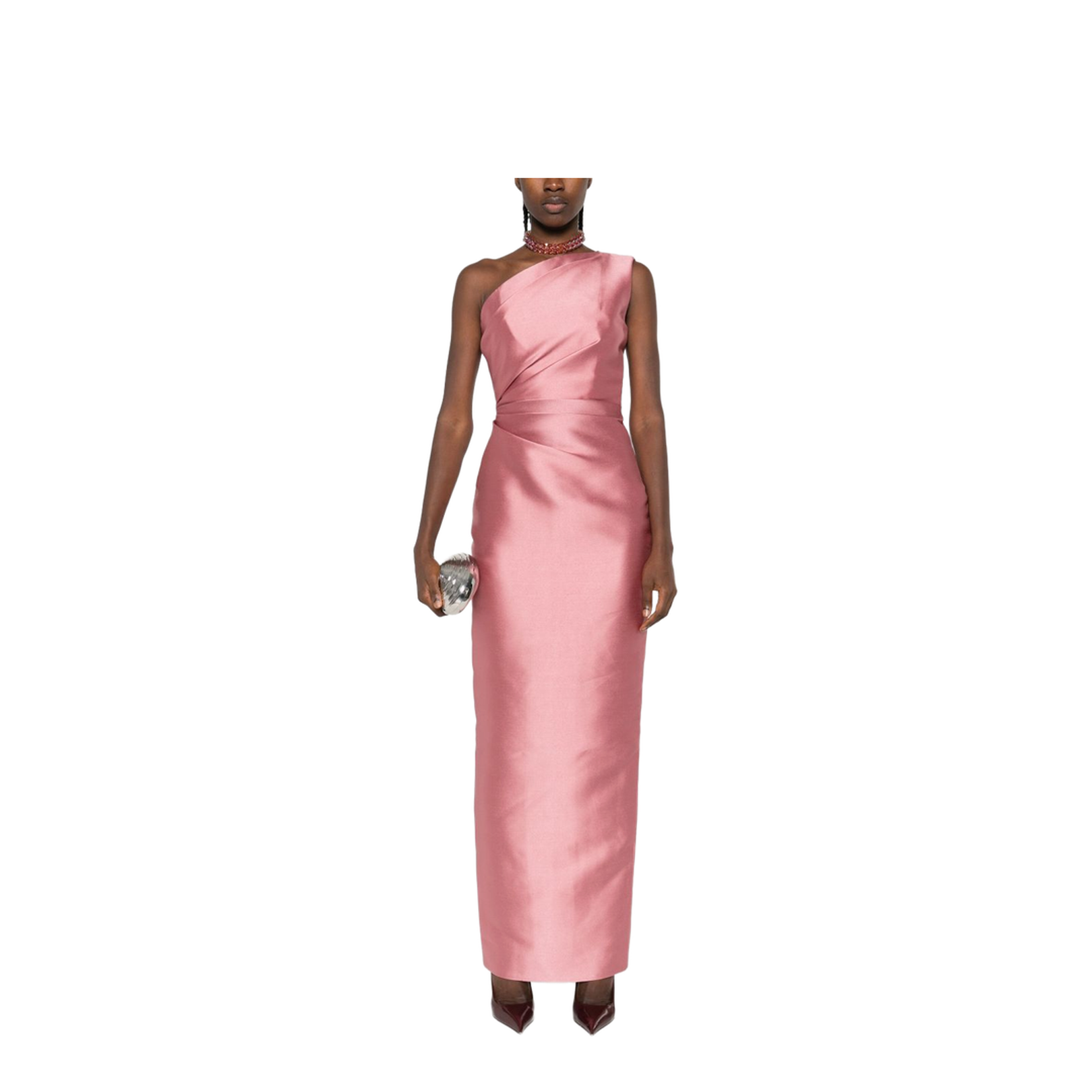 One-Shoulder Neckline Draped Bodice Maxi Dress