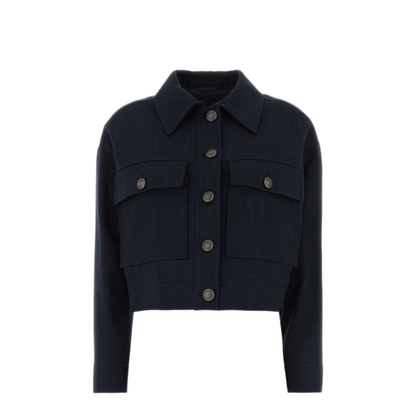 Cropped Virgin Wool Crêpe Chevron Jacket with Monili