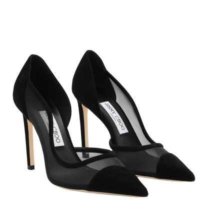 Brigitte 100 Pumps in Black Suede and Mesh