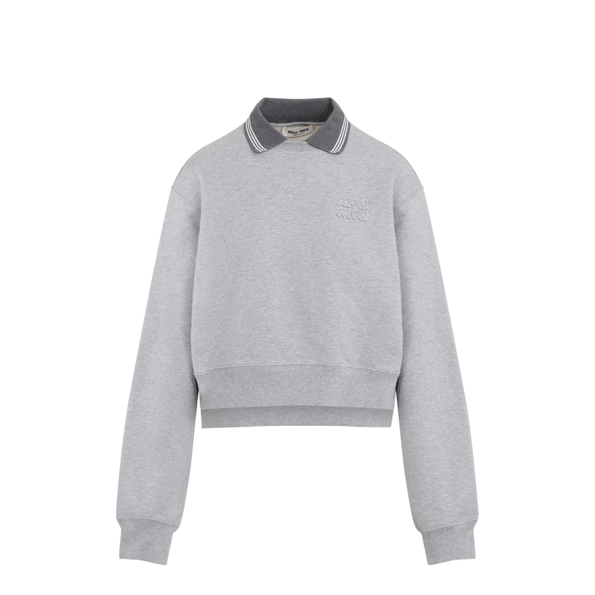 MAYFEYR - Miu Miu - Melange Grey Cotton Oversize Sweatshirt - MJLA15SOOO18ZXF0031